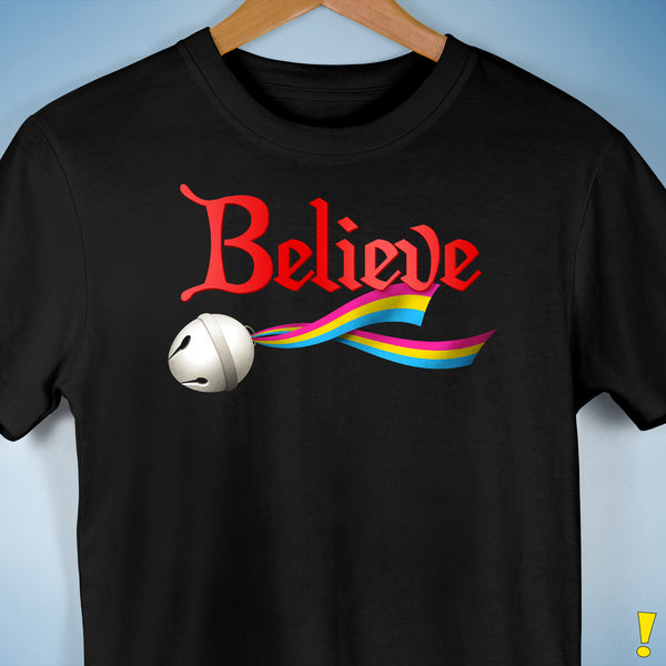 Believe Pansexual Pride Jingle Bell Premium Unisex T-Shirt - Black